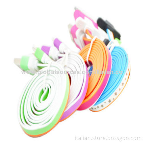 Wholesale Flat Noodles Design USB Cables for iPhone 5, OEM Orders Accepted